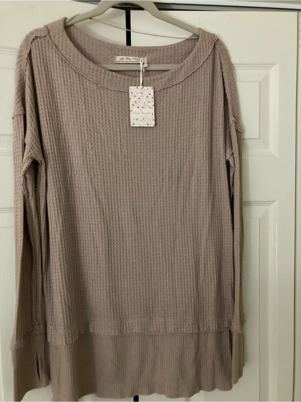 Free People Waffle-Knit Long Sleeve Top in Taupe-Pink